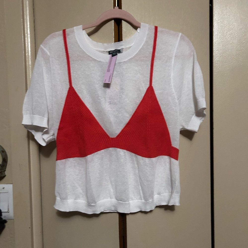 Wild Fable Red and White Crop Top